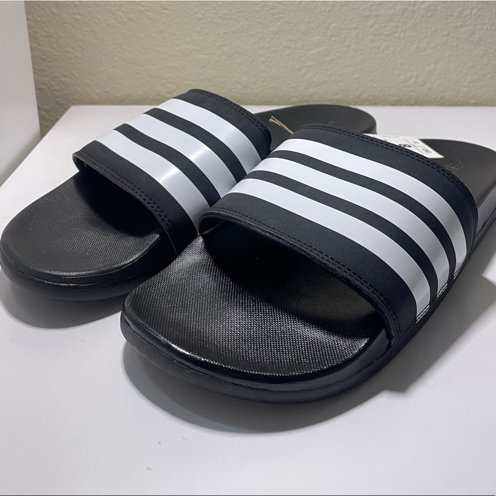 Adidas Adilette Comfort Black 3-Stripe Slides Sandals Mens